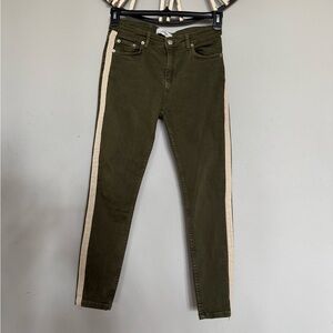 ZARA Olive Green Women's Jeans with Sparkle Tan Stripes